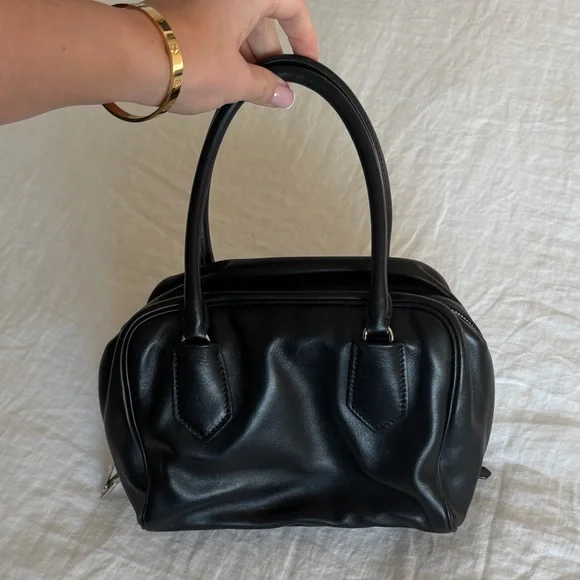 Prada Black Bauletto Saffiano Leather Bag with Soft Pink Calf Leather Interior - Picture 2 of 7